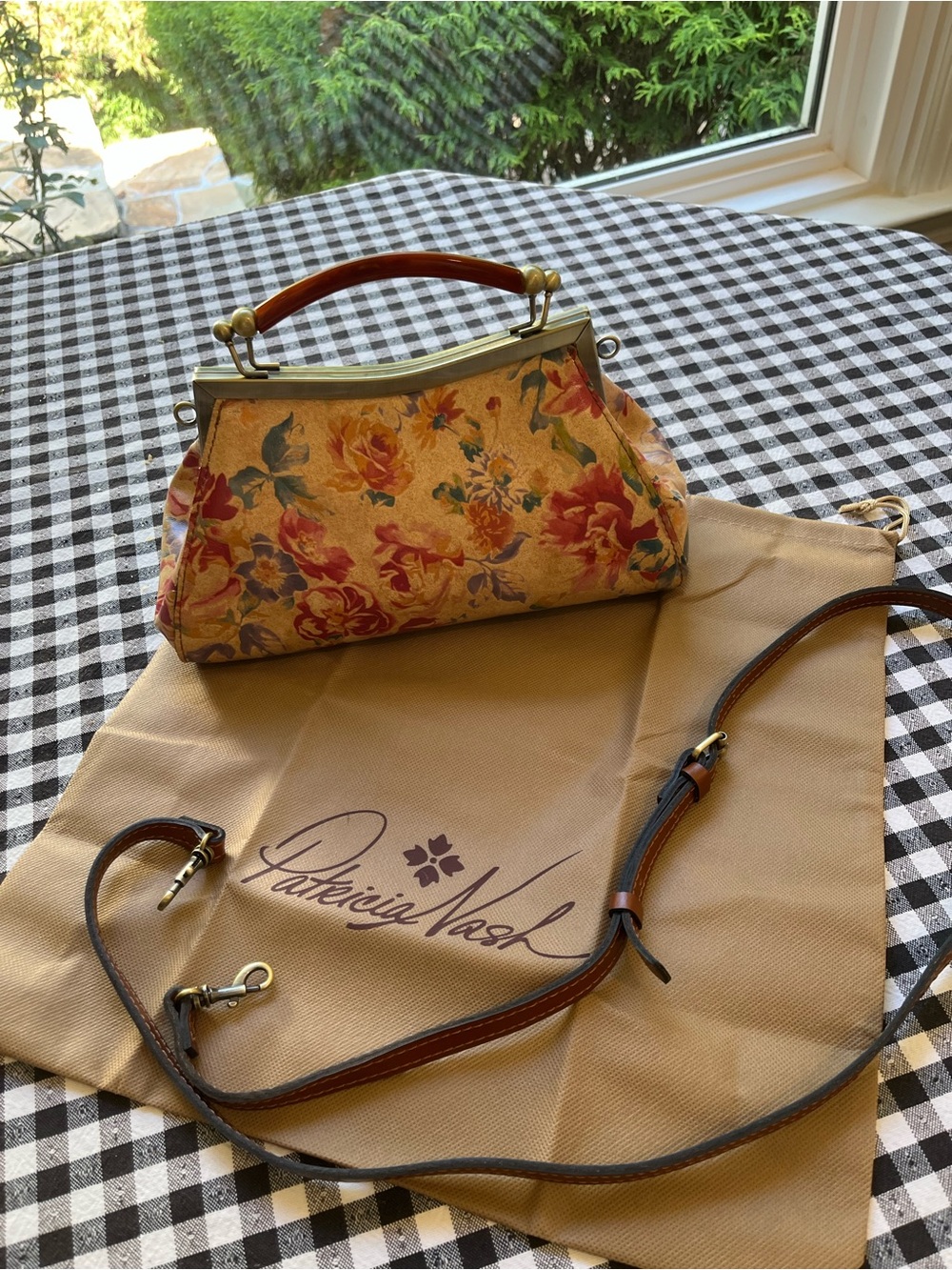 Patricia Nash Floral Tapestry Mini Frame Bag in Gold, Red, Green
